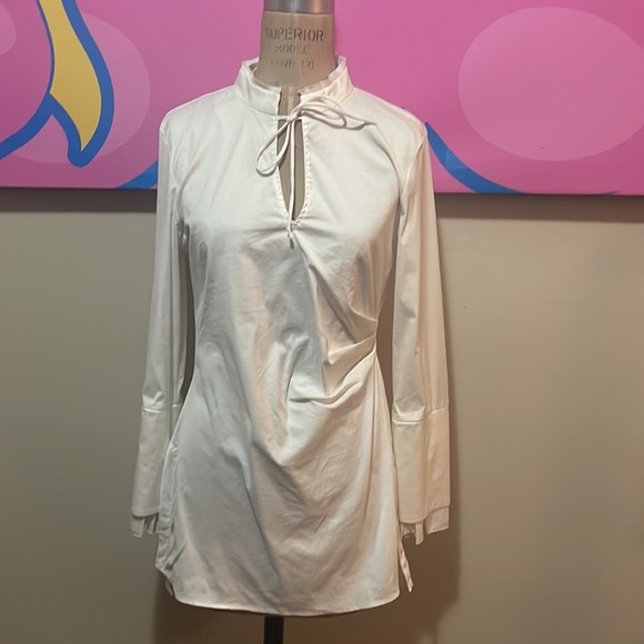 Zara White Long Sleeve Tunic Top Shirt - Picture 2 of 10